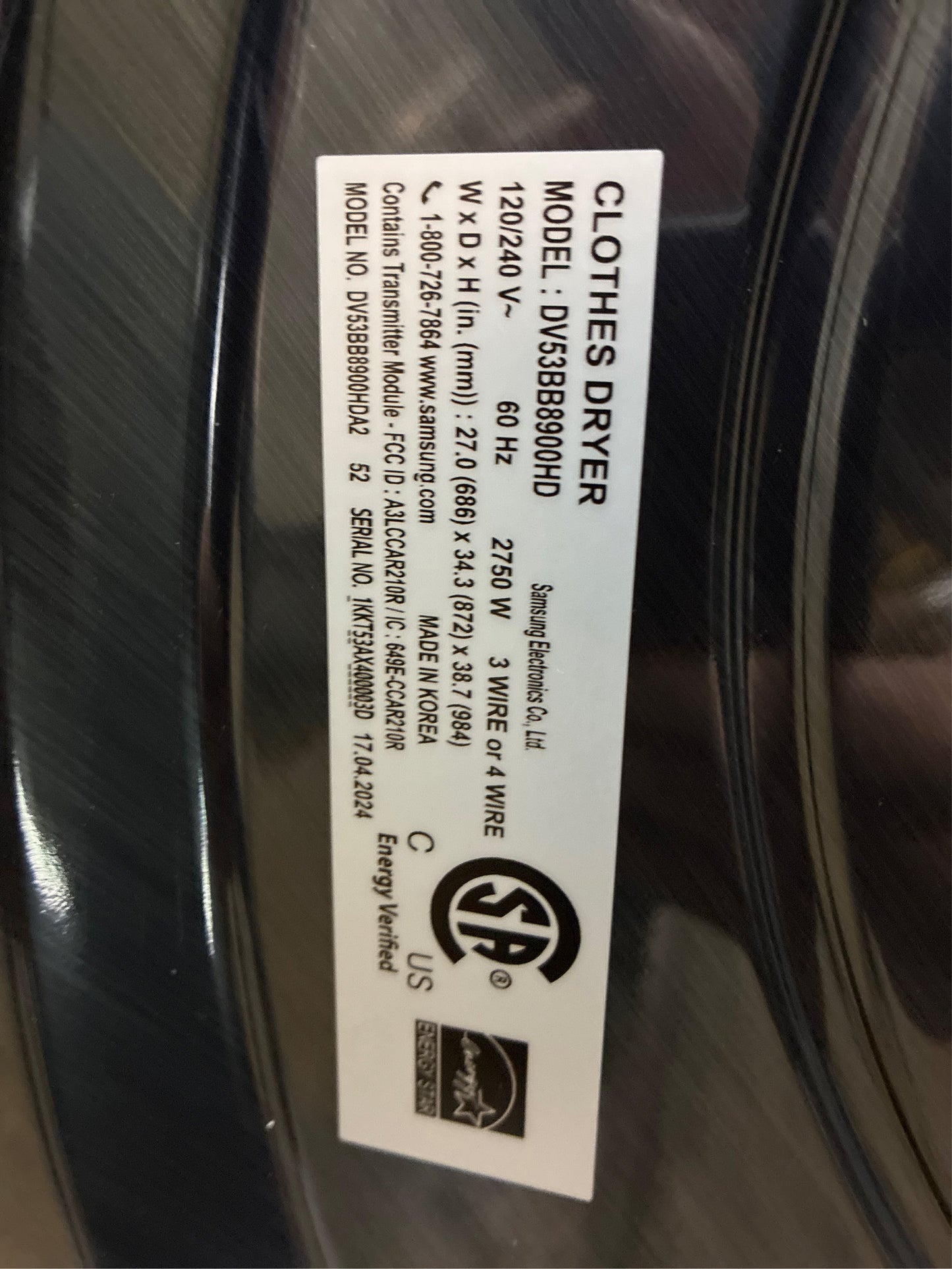 Samsung Bespoke 7.8 cu ft Ventless Electric Dryer