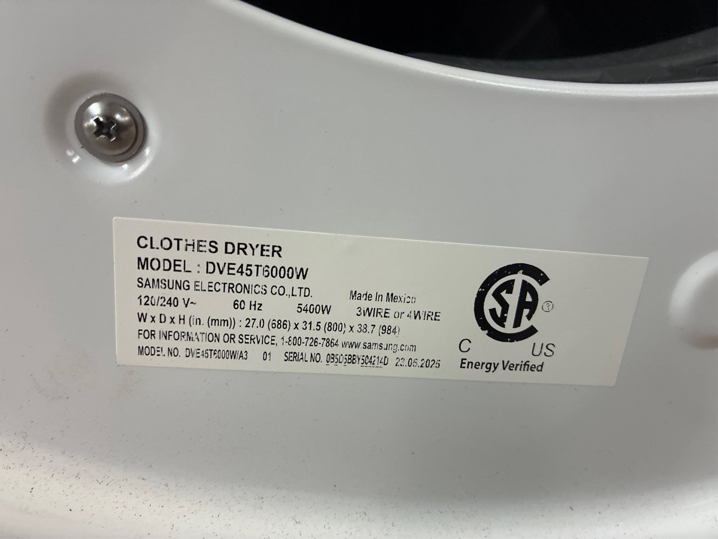 Samsung 7.5 cu. ft. Stackable Vented Electric Dryer