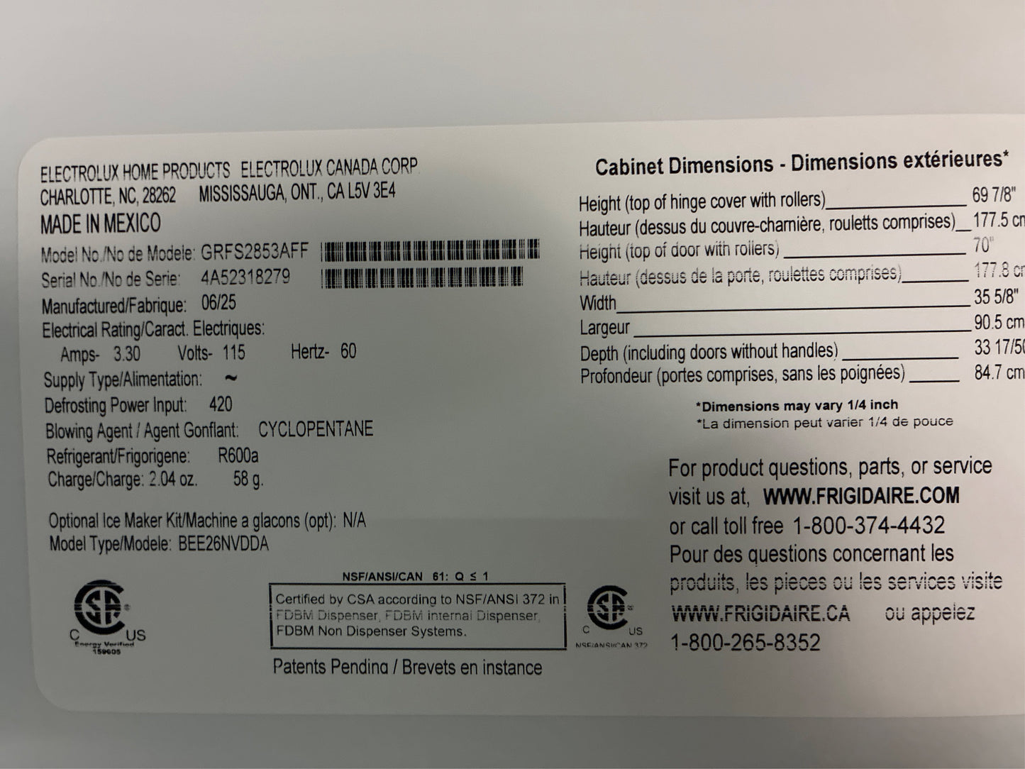 Frigidaire 27.8 cu. ft. French Door Fridge Stainless