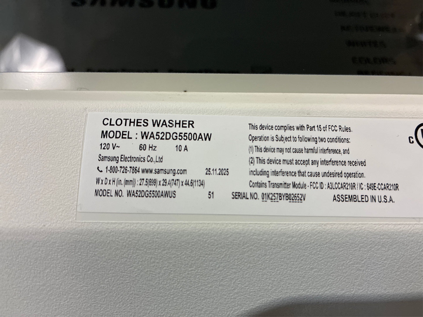 Samsung 5.2 cu ft - Top Load Washer White