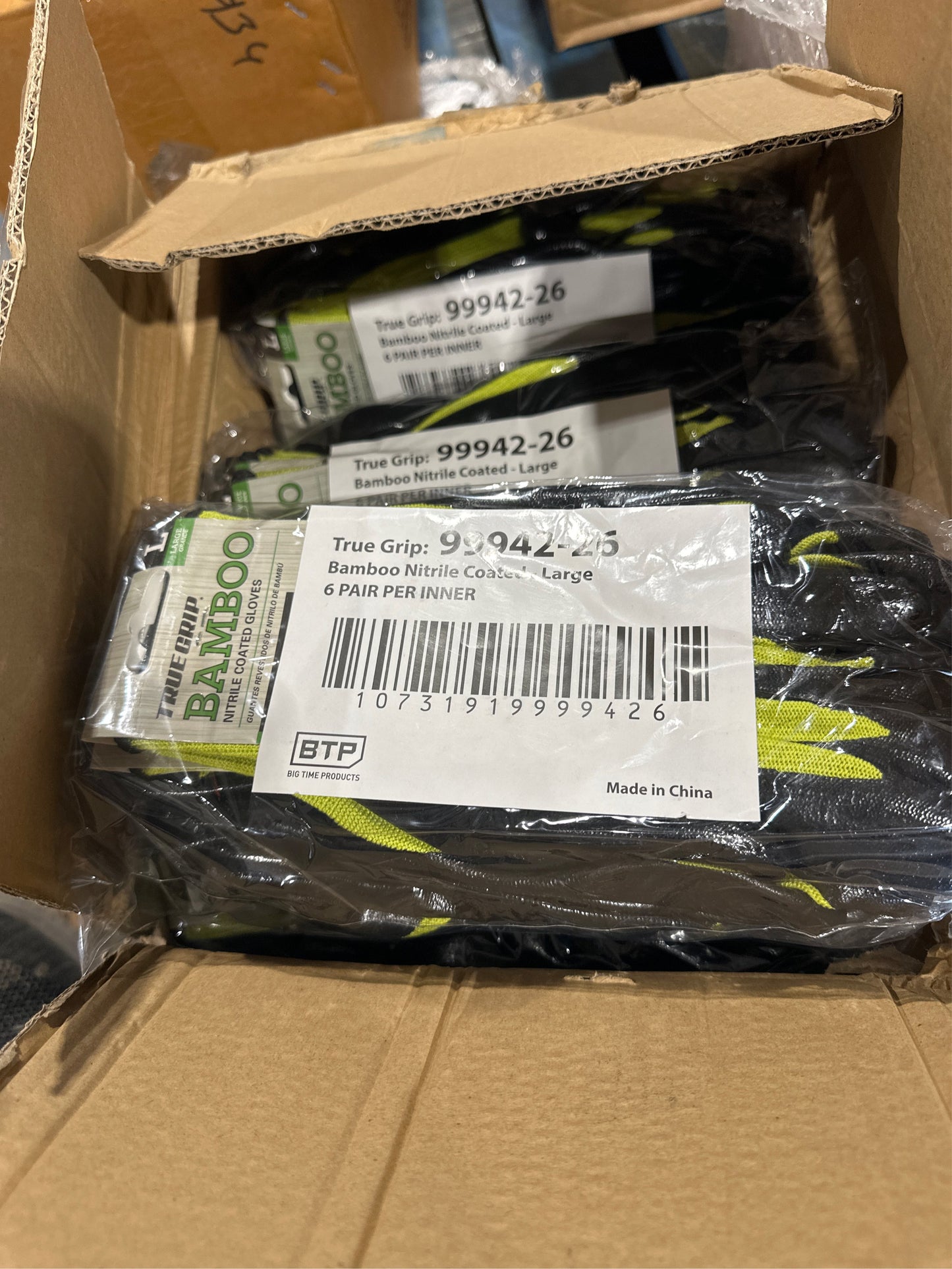 True Grip Bamboo Gloves, L, 6 Pack