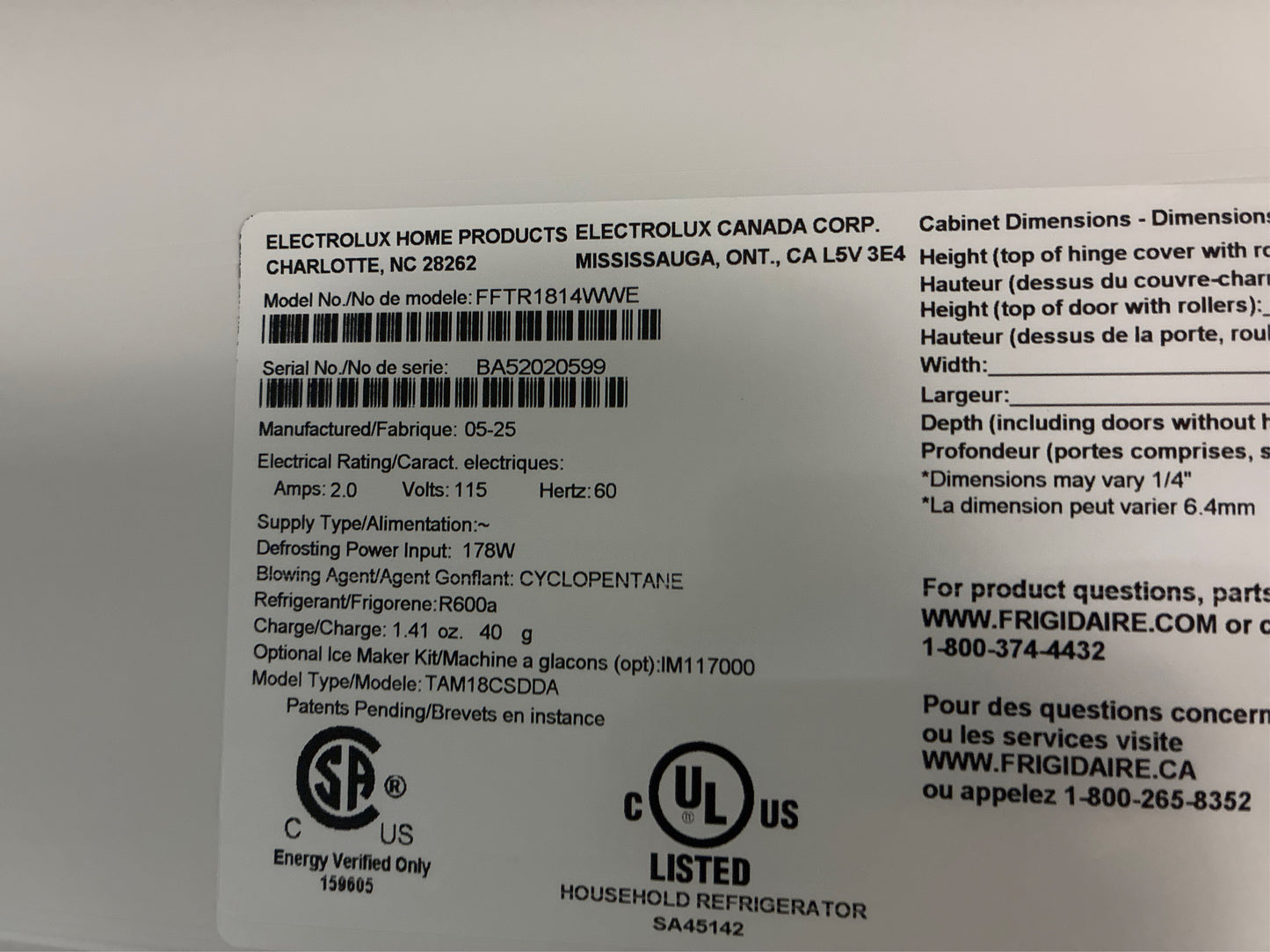 Frigidaire 18.2 cu. ft. Top Freezer Refrigerator in White