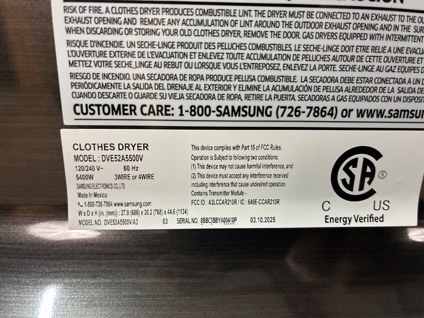 Samsung 7.4 cu. ft. Smart Vented Electric Dryer w/ Steam