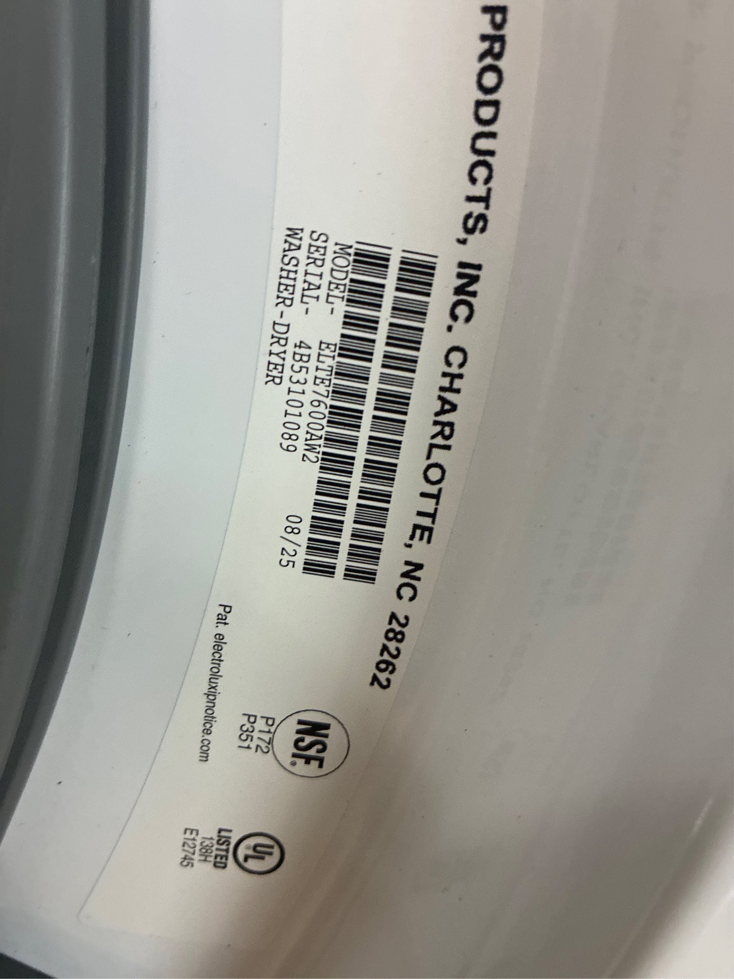 Electrolux 4.5/8.0 cu. ft. Washer Dryer Combo Tower, White