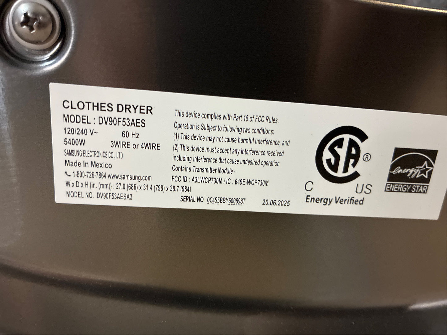 Samsung 7.6 cu ft Bespoke AI Electric Dryer Dark Steel