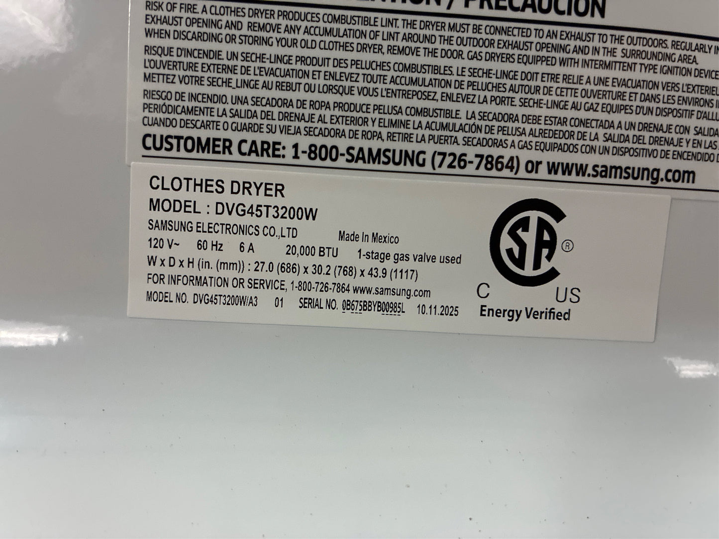 Samsung 7.2 cu. ft. Gas Dryer with Sensor Dry - White