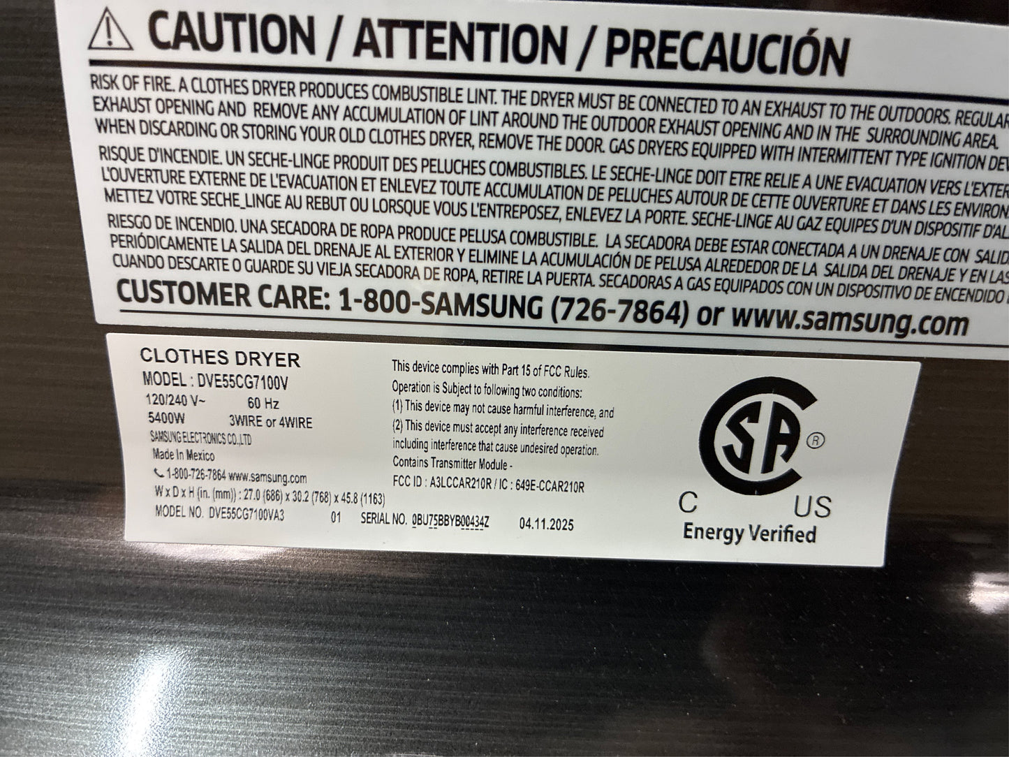 Samsung Brushed Black 7.4 cu. ft. Electric Dryer BB