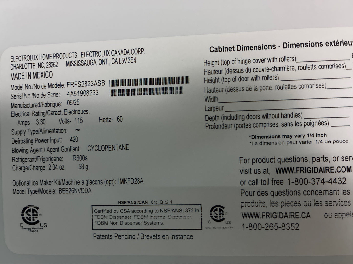 Frigidaire 27.8 Cu. Ft. French Door Refrigerator