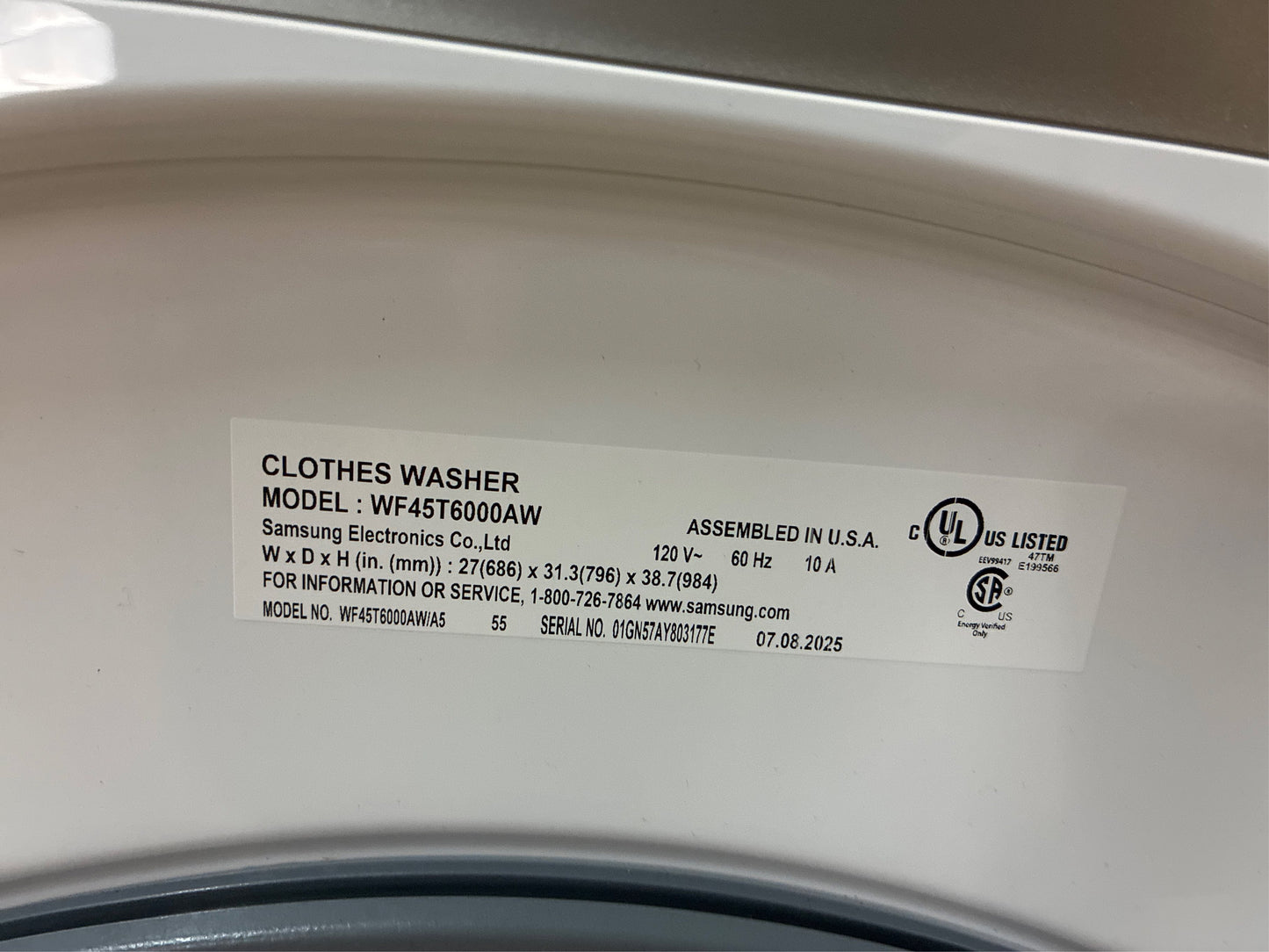Samsung 4.5 cu ft Front Load Washer - White