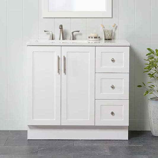 36-in White Single Sink Vanity with Marble Top