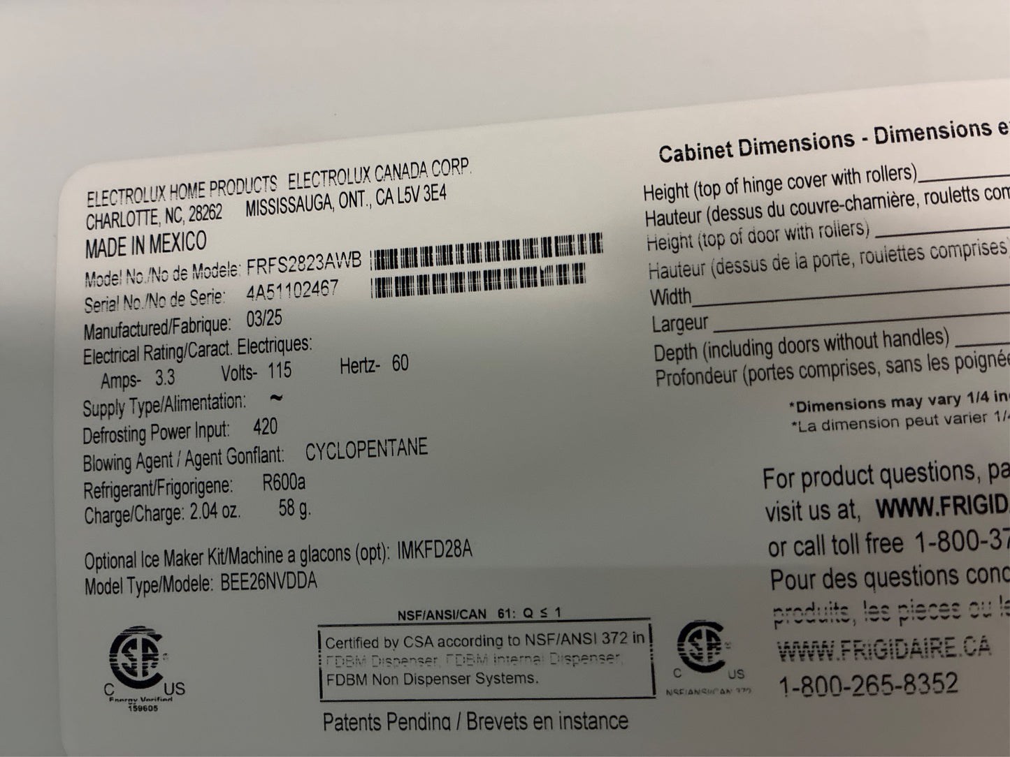 Frigidaire 27.8 Cu. Ft. French Door Refrigerator - White