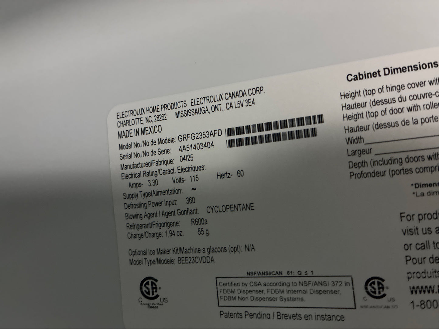 Frigidaire 23.3 cu ft French Door Fridge, SS