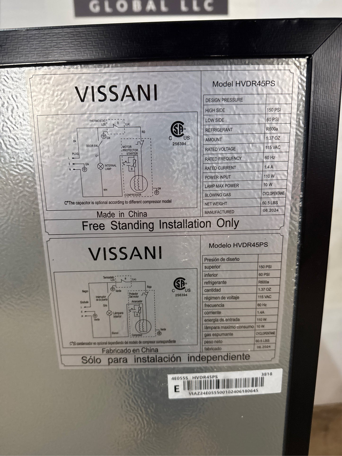 Vissani 4.5 cu. ft. 2-Door Mini Fridge Platinum