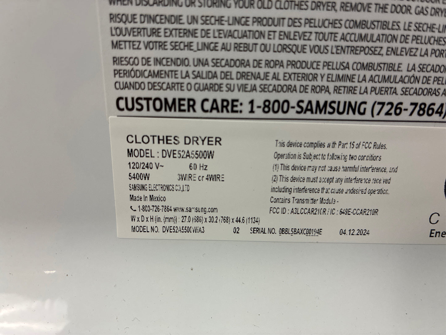 7.4 cu ft Smart Electric Dryer w/ Steam Sanitize
