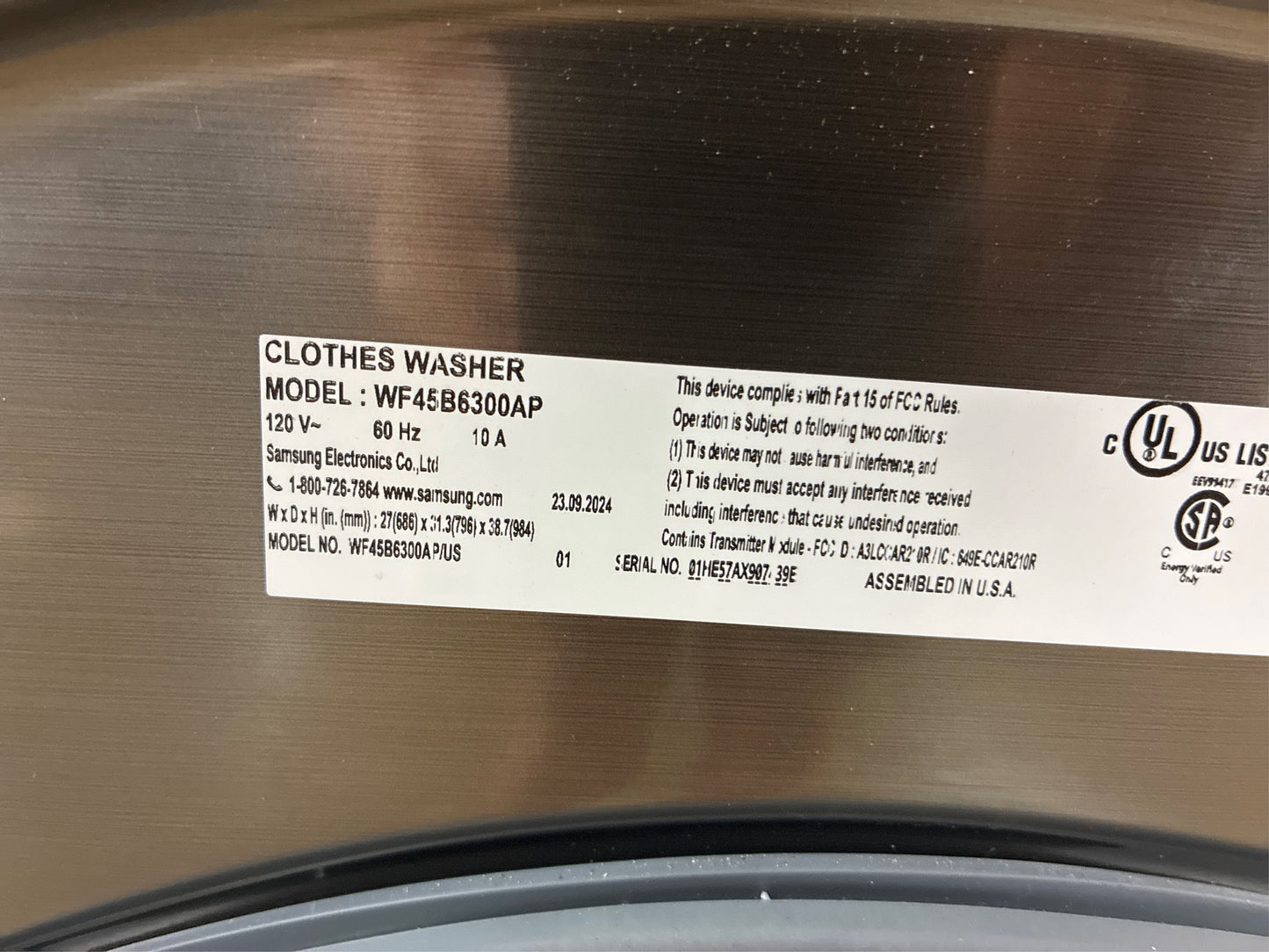 Samsung 4.5 cu. ft. Front Load Washer, Platinum