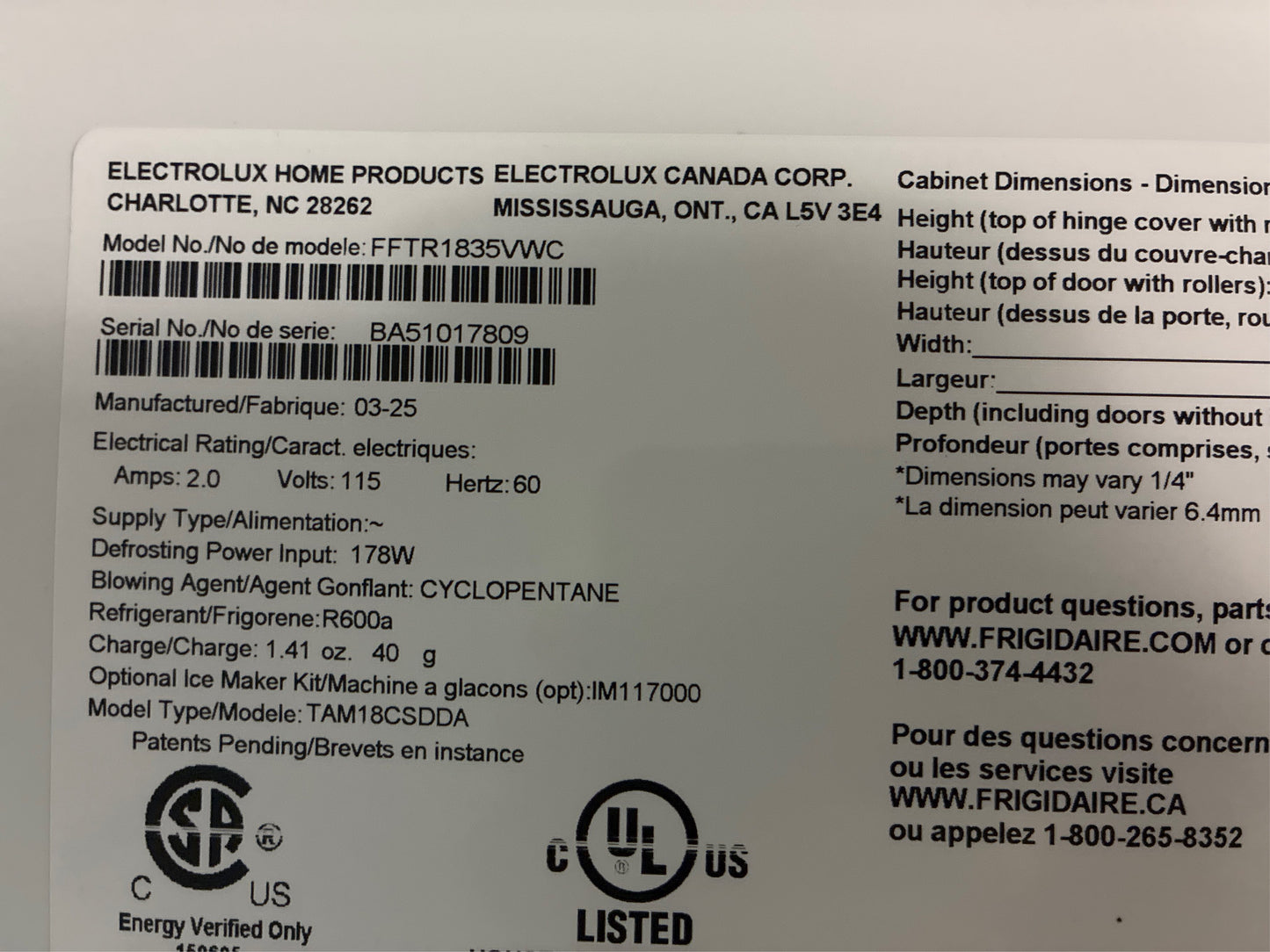 Frigidaire 30" 18.3 cu. ft. Top Freezer