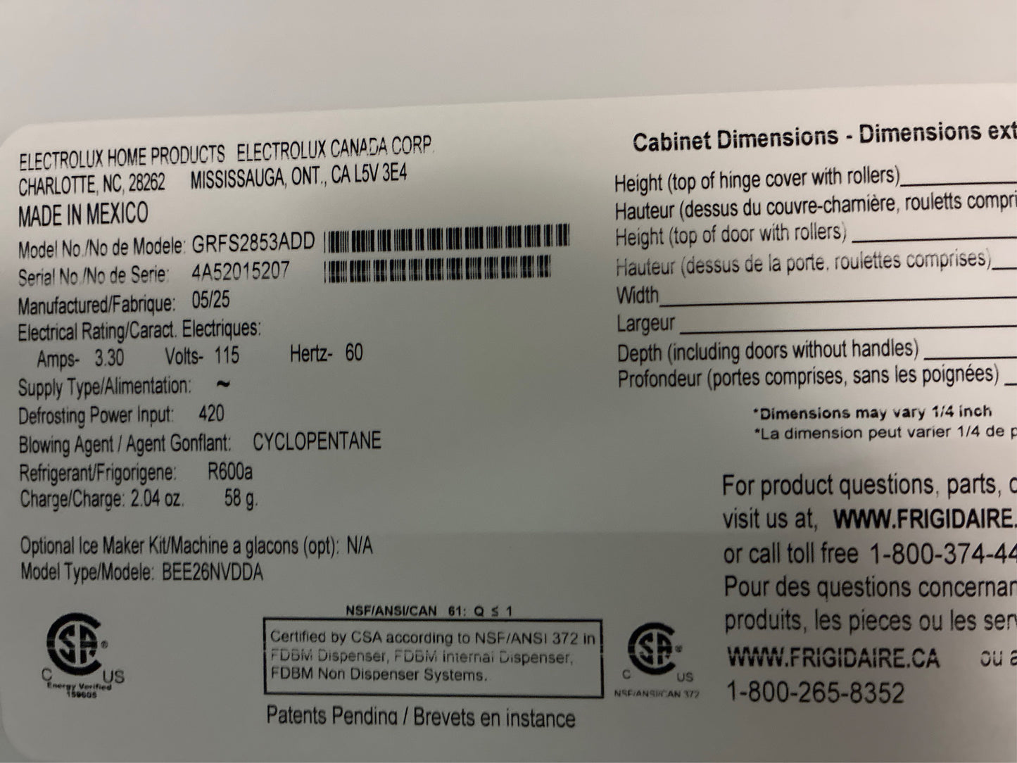 Frigidaire 27.8 cu. ft. Black Stainless Refrigerator