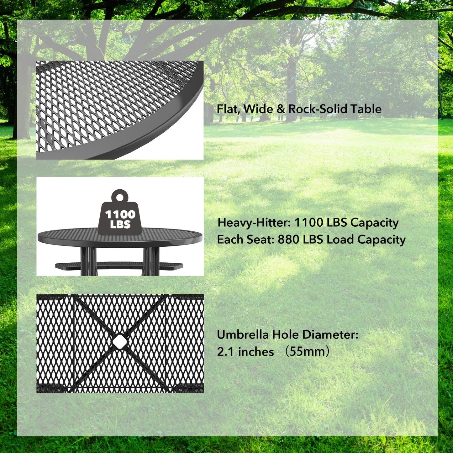 46" Round Picnic Table With Umbrella Hole