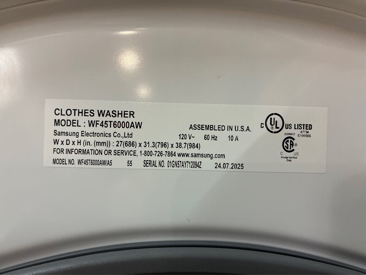 Samsung 4.5 cu. ft Front Load Washer White