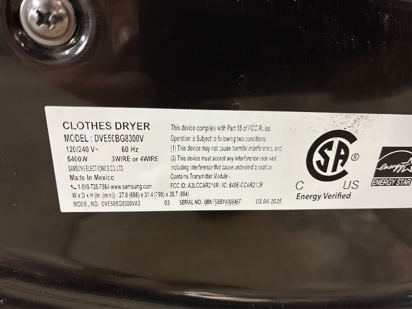 7.5 cu. ft. Dryer in Brushed Black
