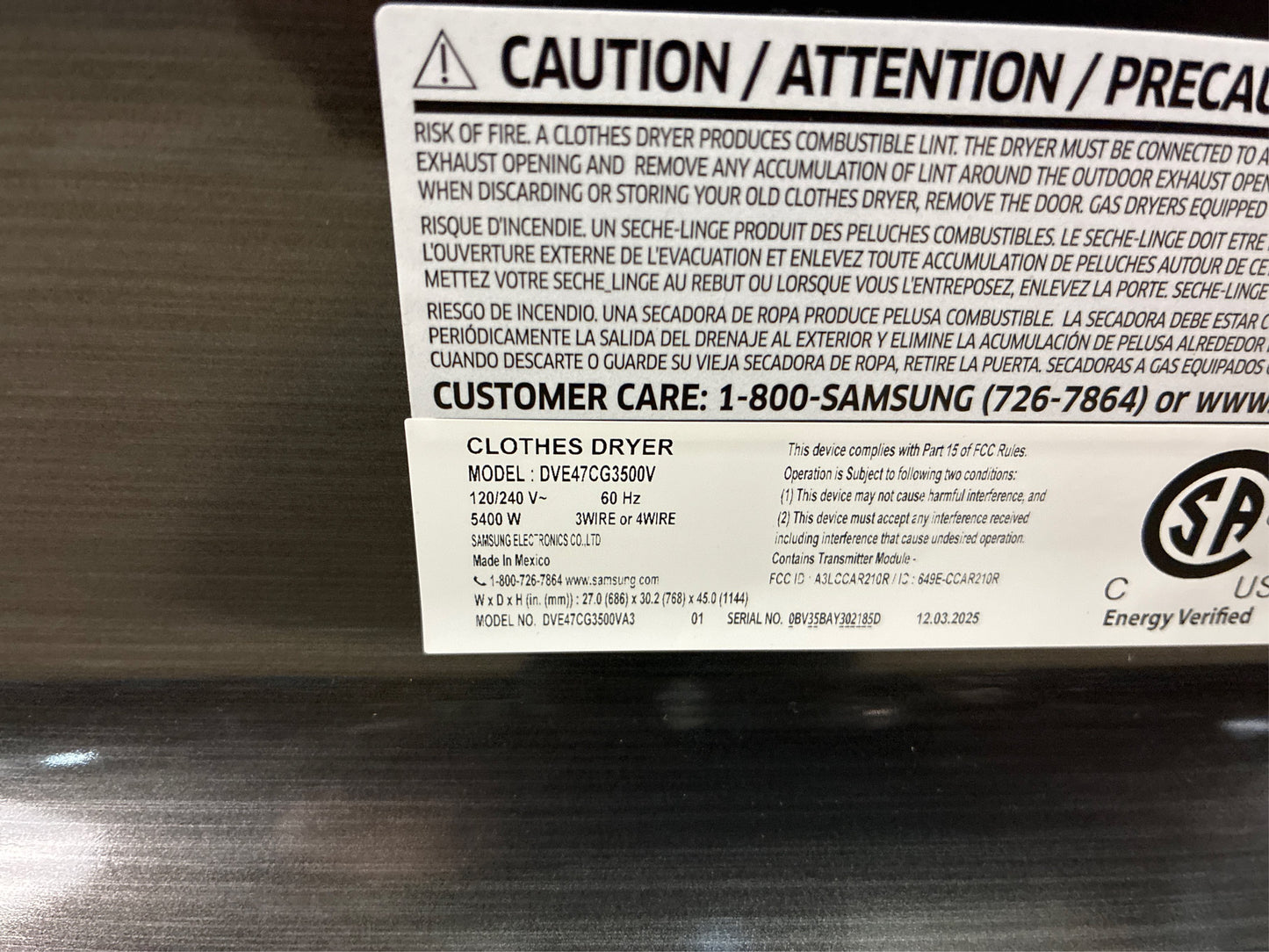 Samsung 7.4 cu. ft. Vented Smart Electric Dryer.