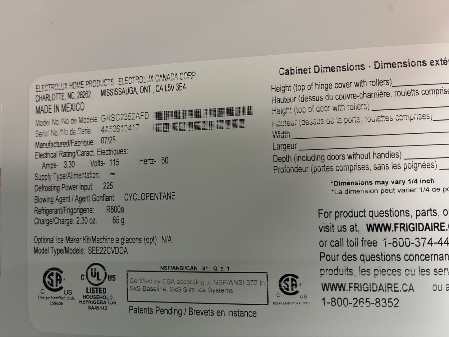 Frigidaire Gallery 36 in. 22.3 cu. ft. Counter Depth