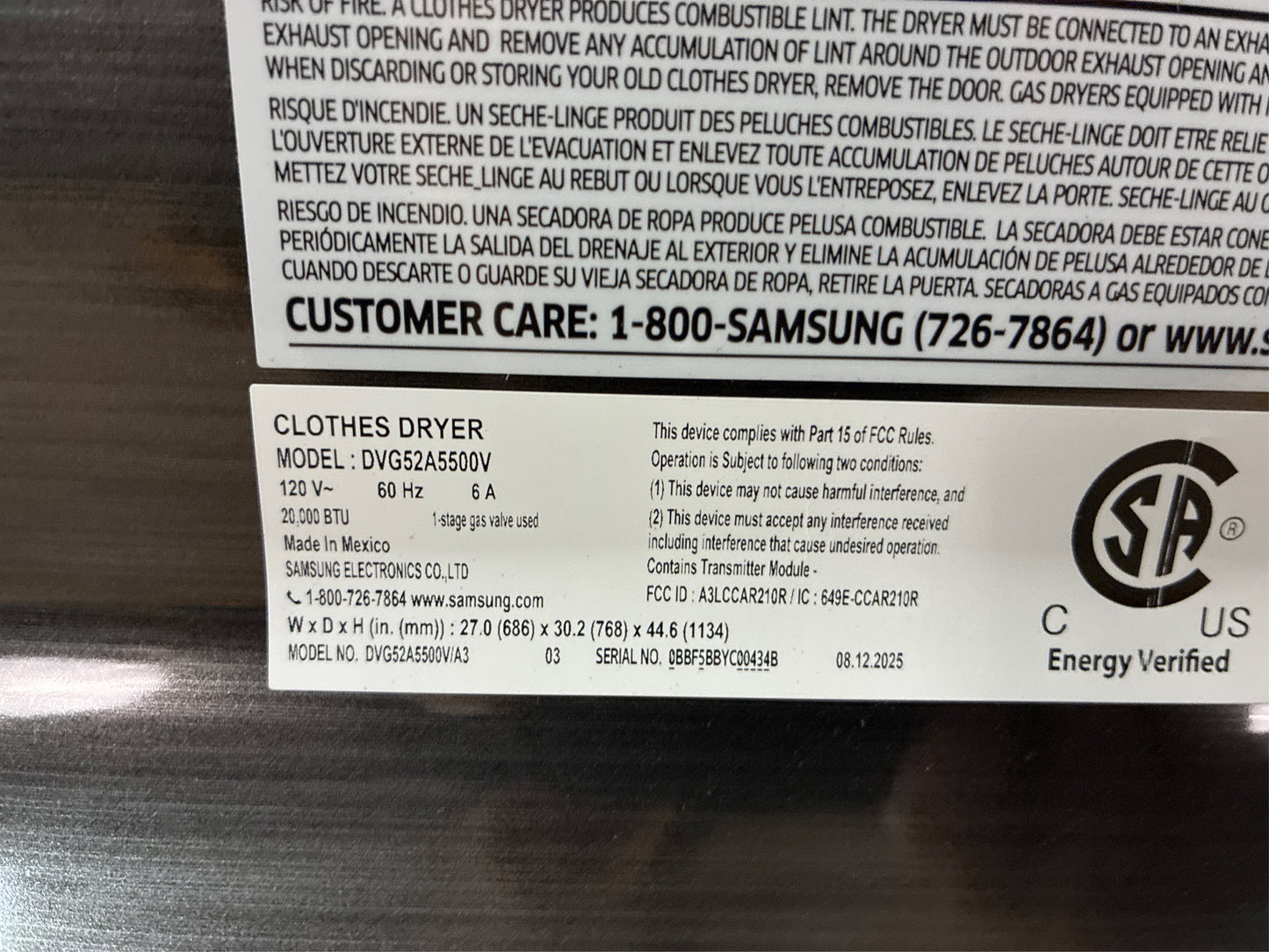 Samsung Brushed Black 7.4 cu. ft. Gas Dryer with Steam+