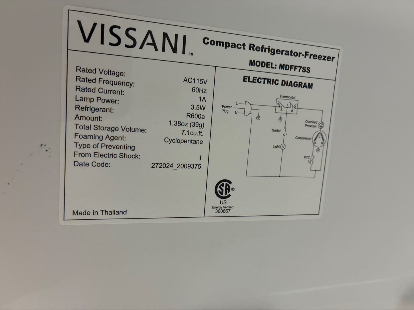7.1 cu. ft. Top Fridge in Stainless Steel