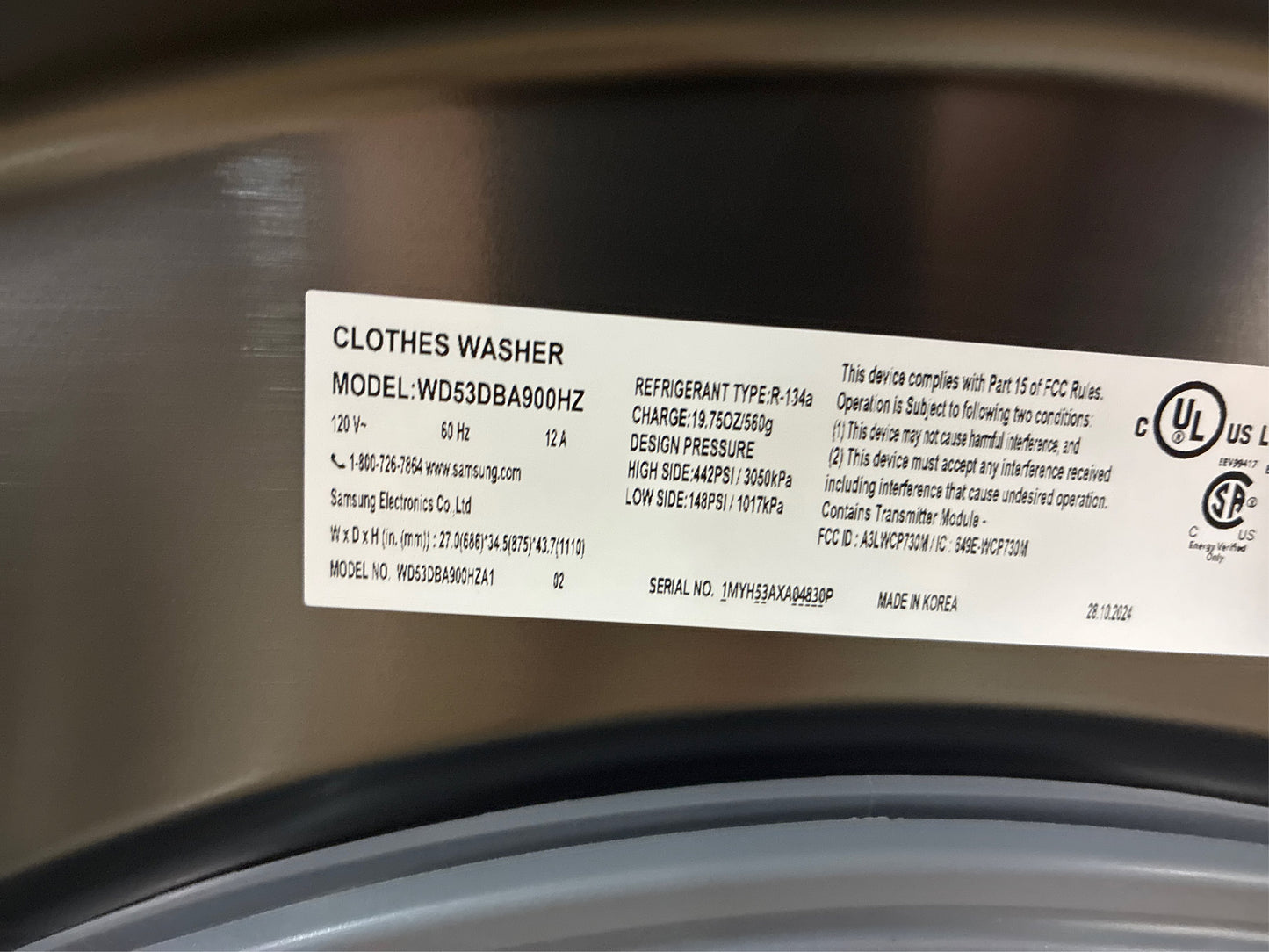 Samsung 5.3 cu. ft. Washer Dryer Combo