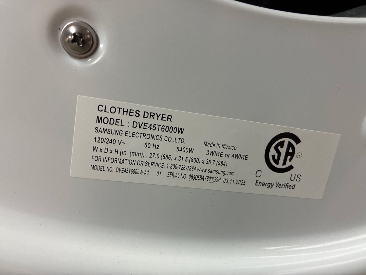 Samsung 7.5 cu.ft. Stackable Electric Dryer (White)