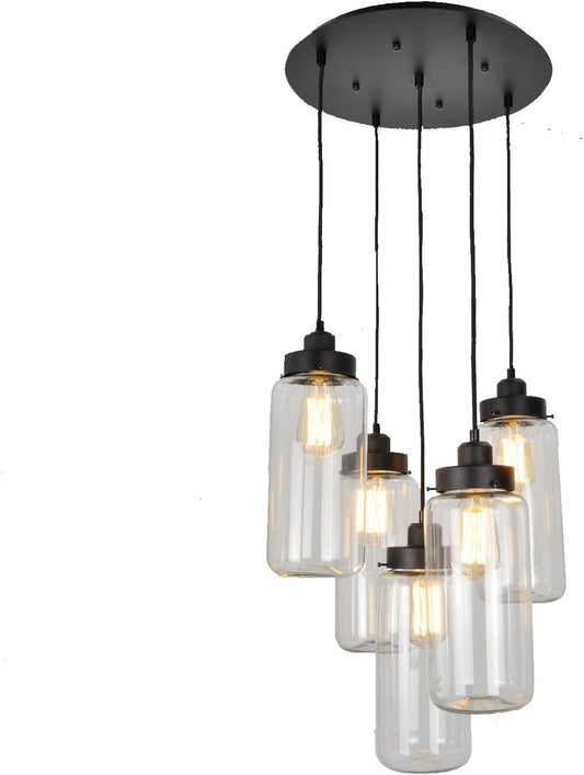 UNITARY Black Metal & Glass Jar Pendant Light