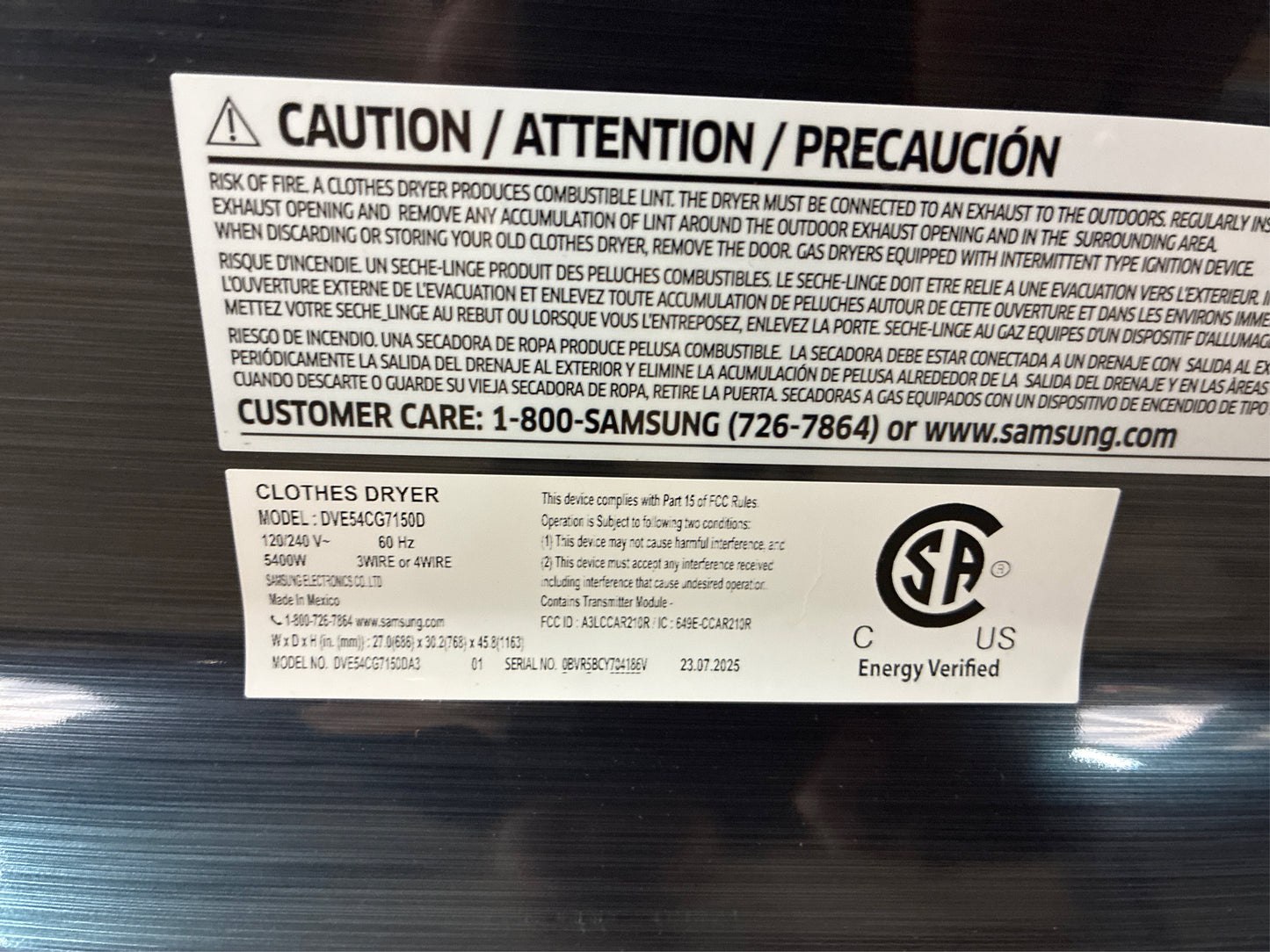 Samsung Smart Vented Electric Dryer with Steam