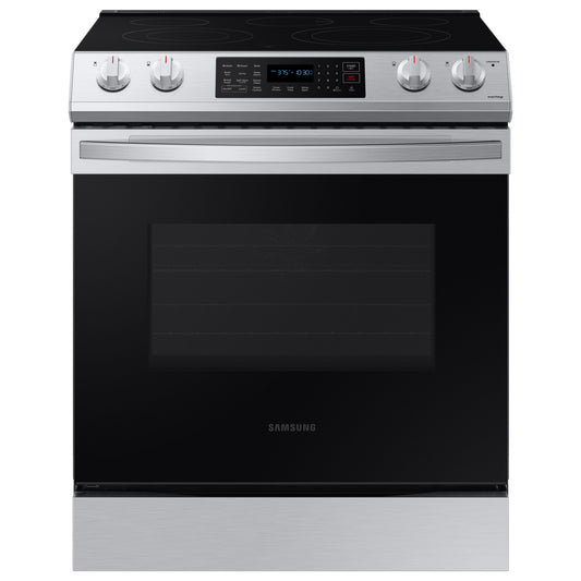 Samsung 30-in Glass Top 5 Burners 6.3-cu ft Self-Cleaning Air Fry Slide-in Smart Electric Range (Fingerprint Resistant Stainless Steel)