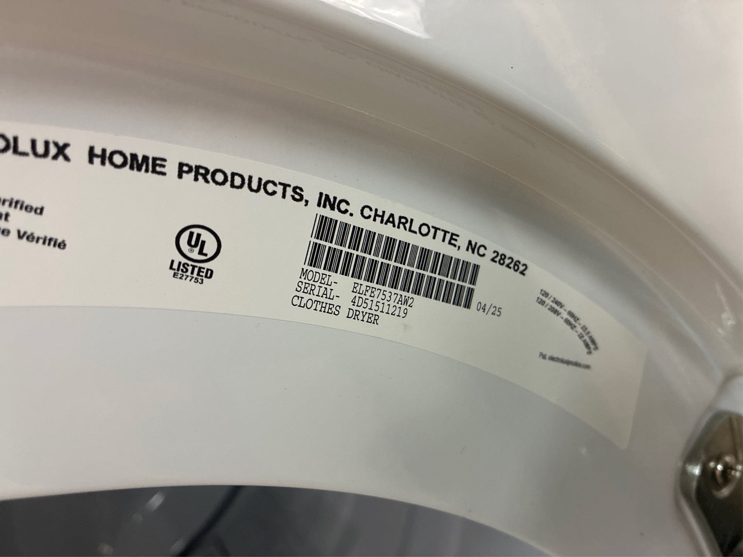 Electrolux 8 cu. ft. Vented Front Load Electric Dryer