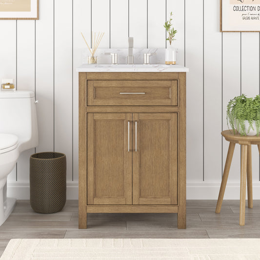 allen + roth 24-in Oak Vanity with Stone Top