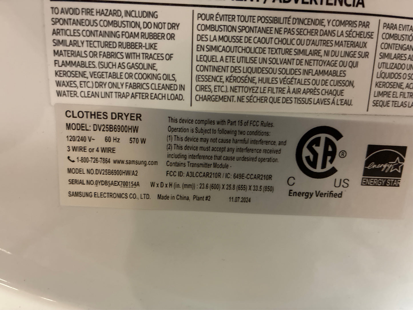 Samsung 4-cu ft Stackable Dryer (White)