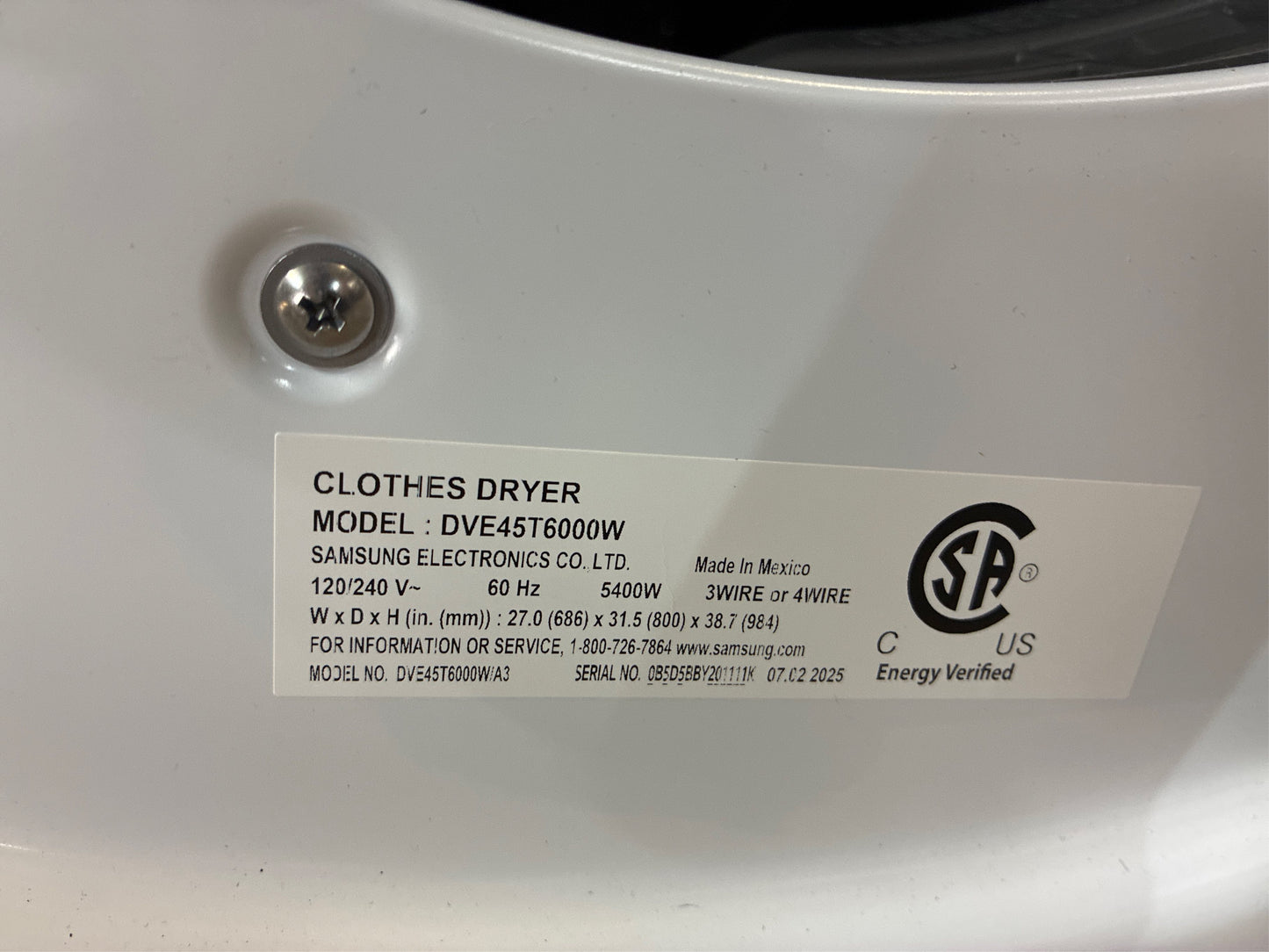 Samsung 7.5 cu. ft. Stackable Vented Dryer, White