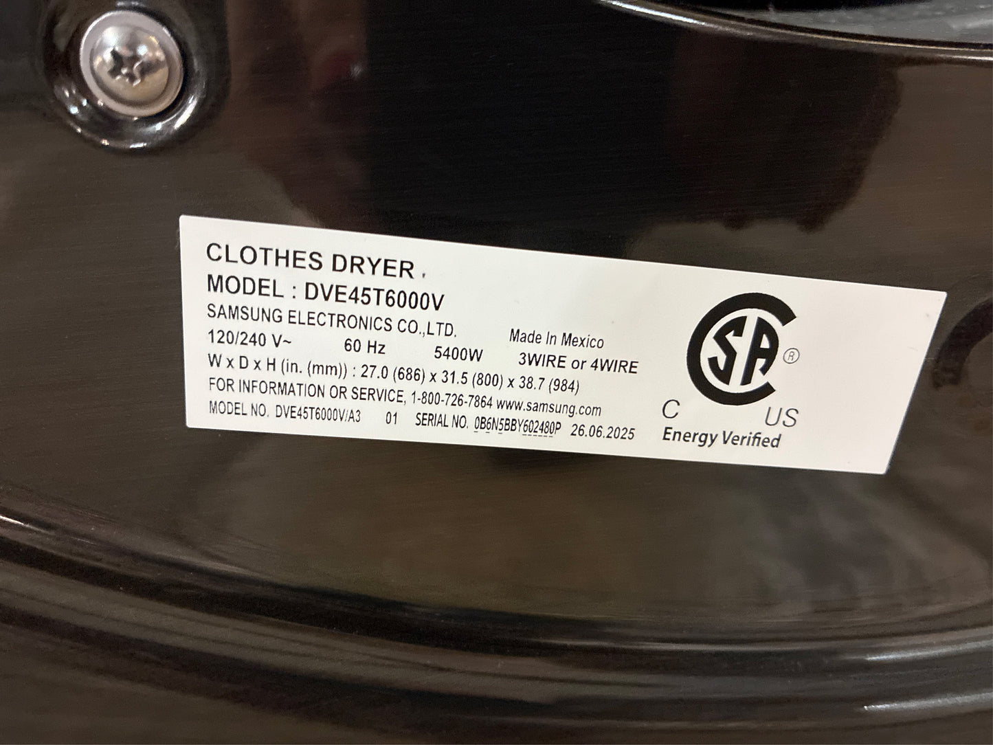 Samsung 7.5 cu. ft. Vented Electric Dryer, Black