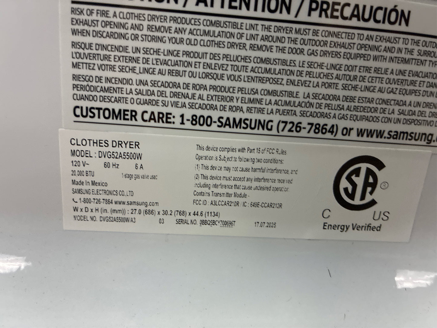 Samsung 7.4 cu. ft. Gas Dryer with Steam White