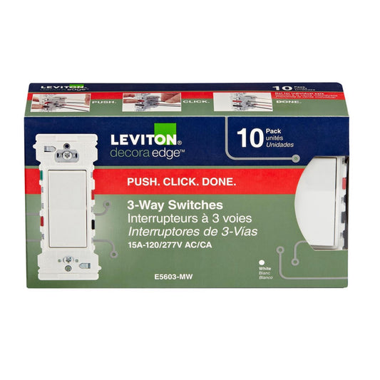 Leviton Decora Edge 15A 3-Way White 10pk