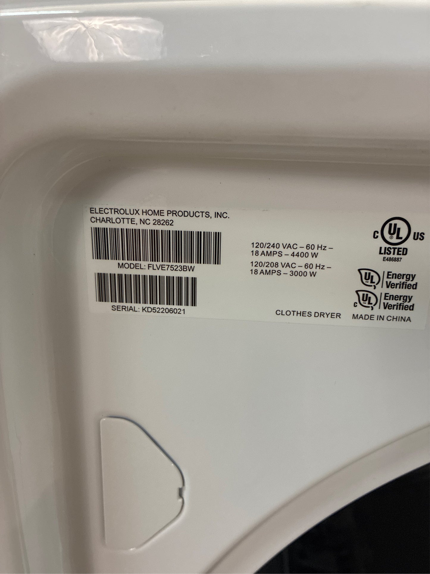 Frigidaire 7 cu.ft. Vented Electric Dryer White