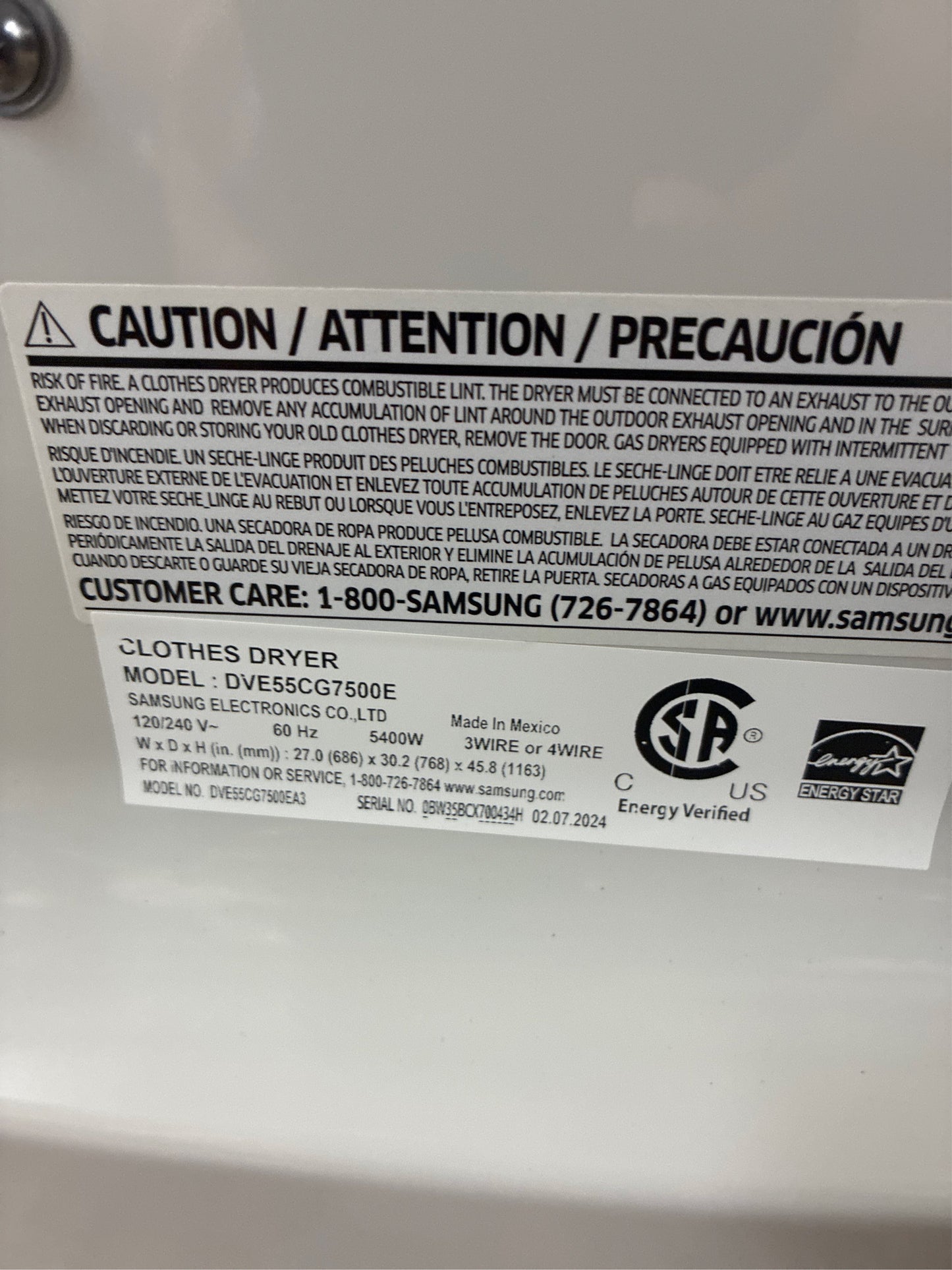 7.4 cu. ft. Electric Dryer, Ivory