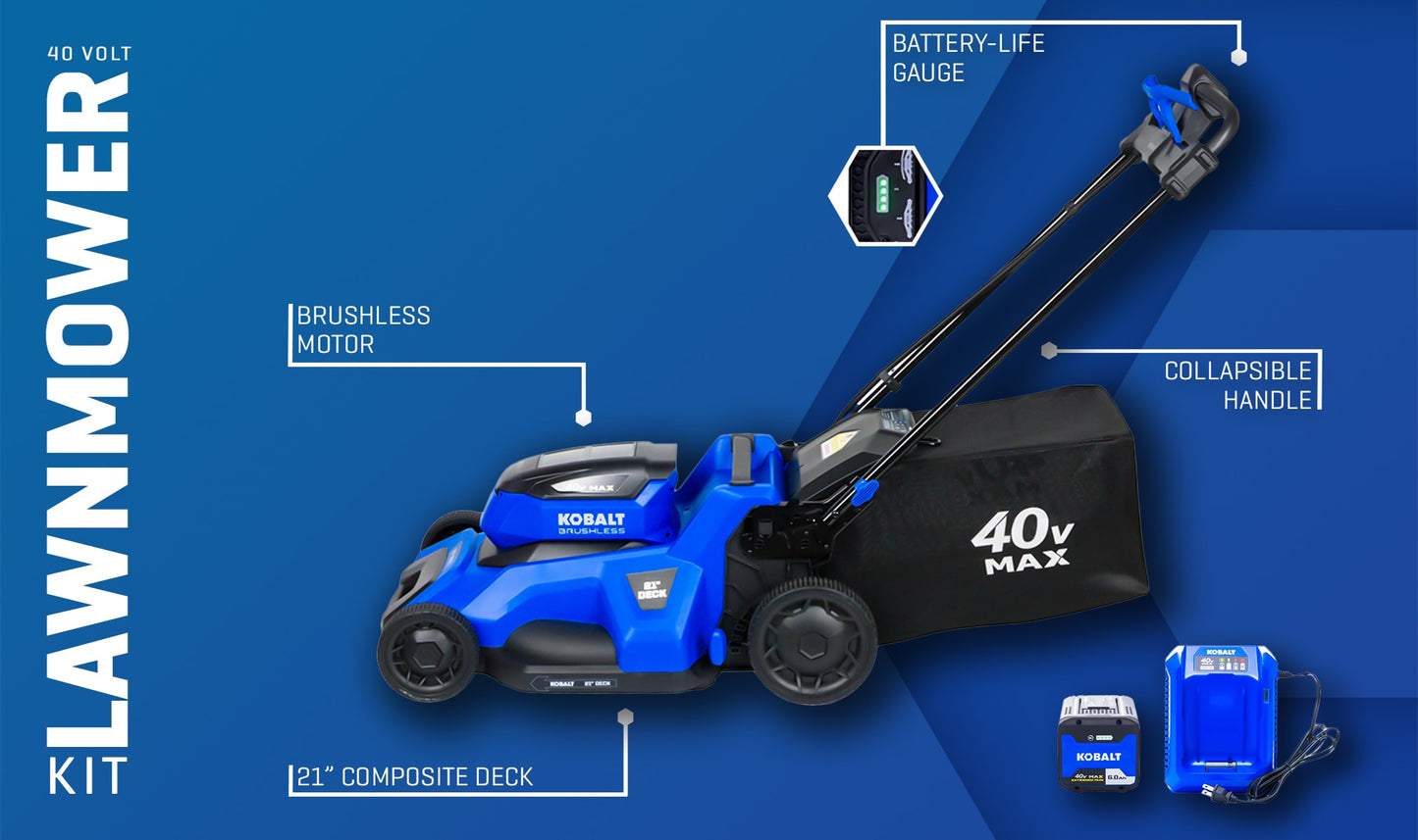 Kobalt 40V 21-in Brushless Push Lawn Mower 6Ah