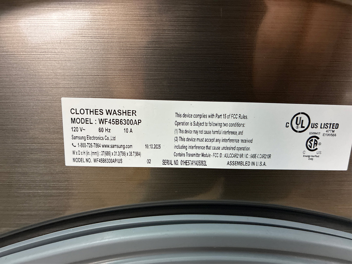 Samsung 4.5 cu ft Smart Front Load Washer