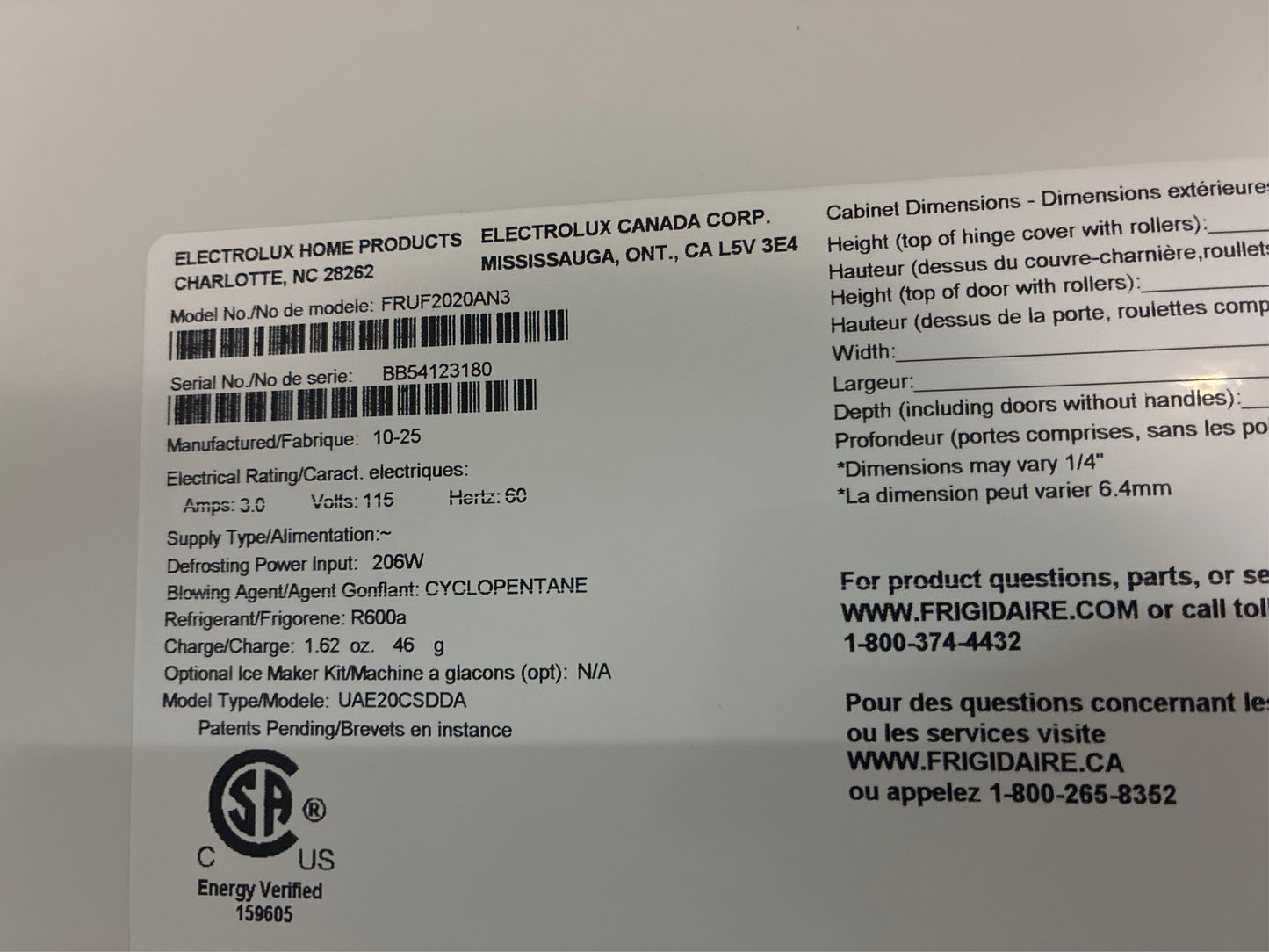 Frigidaire 32.6 in Upright Freezer 20 cu ft., Carbon