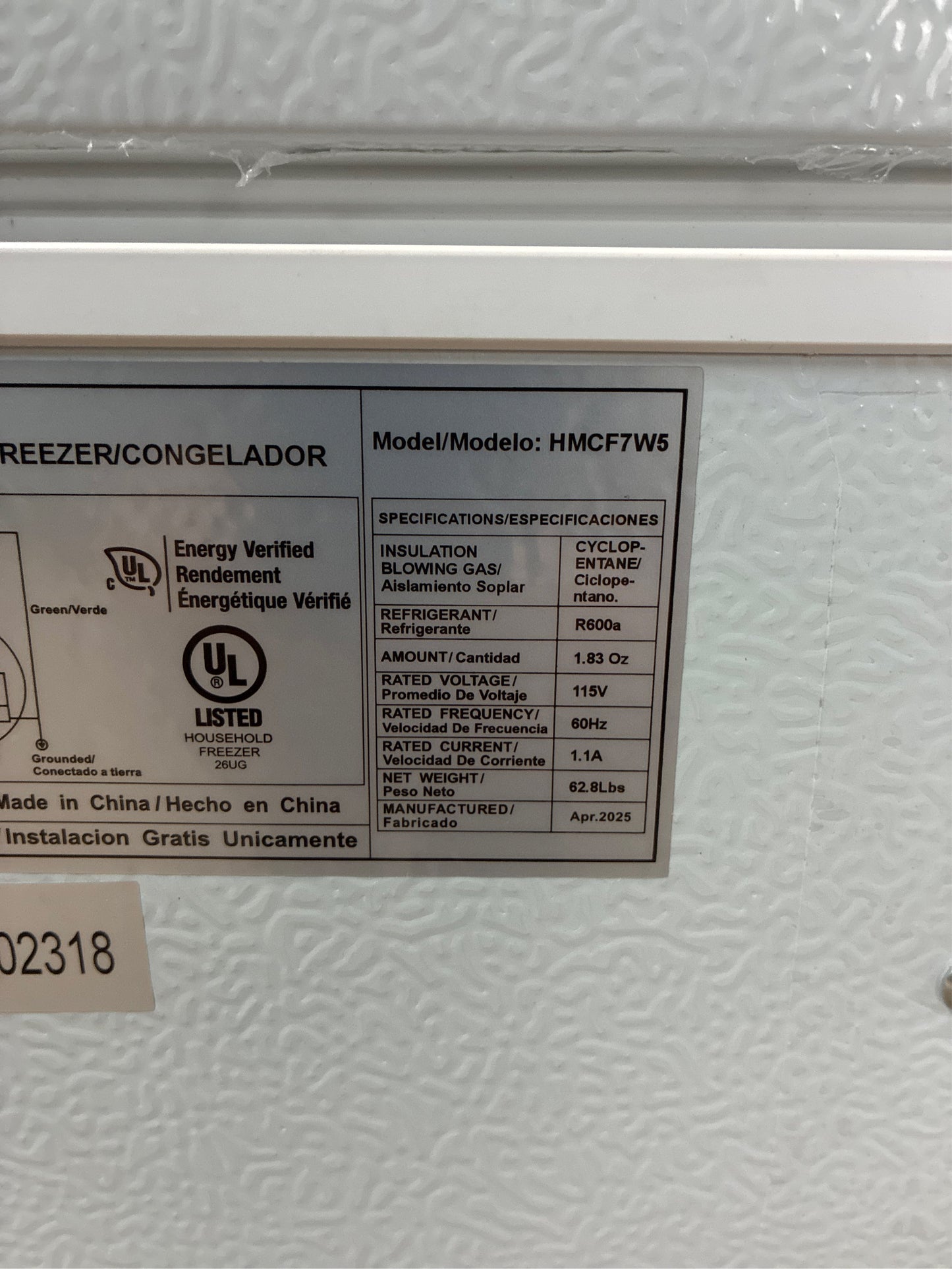 Vissani 7.0 cu ft Chest Freezer w LED White
