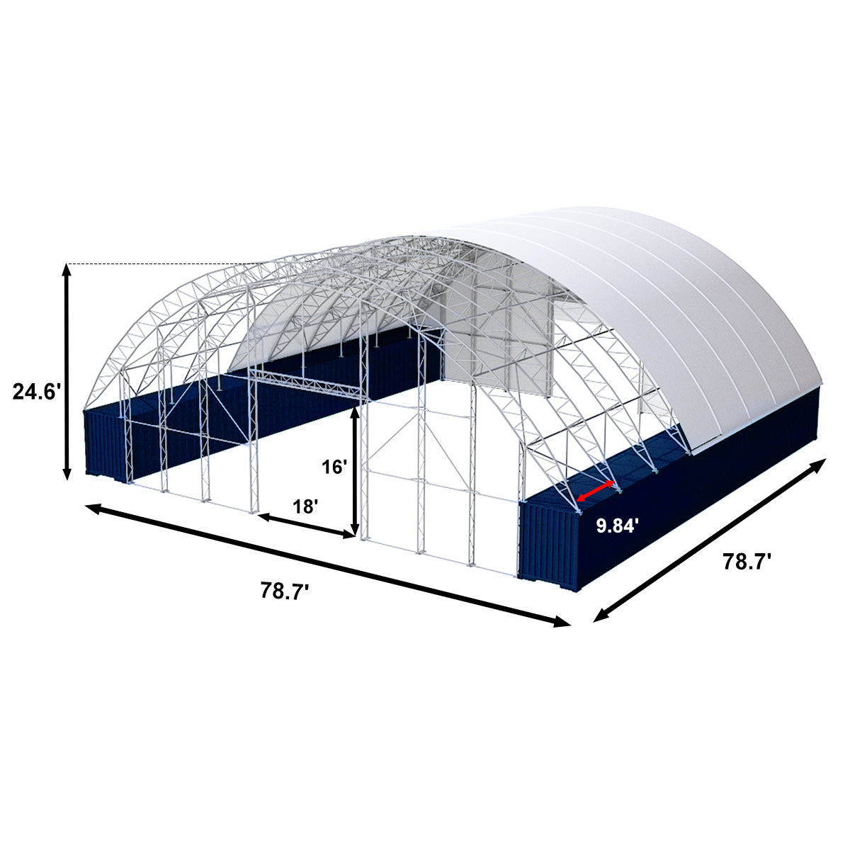 80'x80'x25' Double Truss Container Canopy Shelter– Reinforced Series
