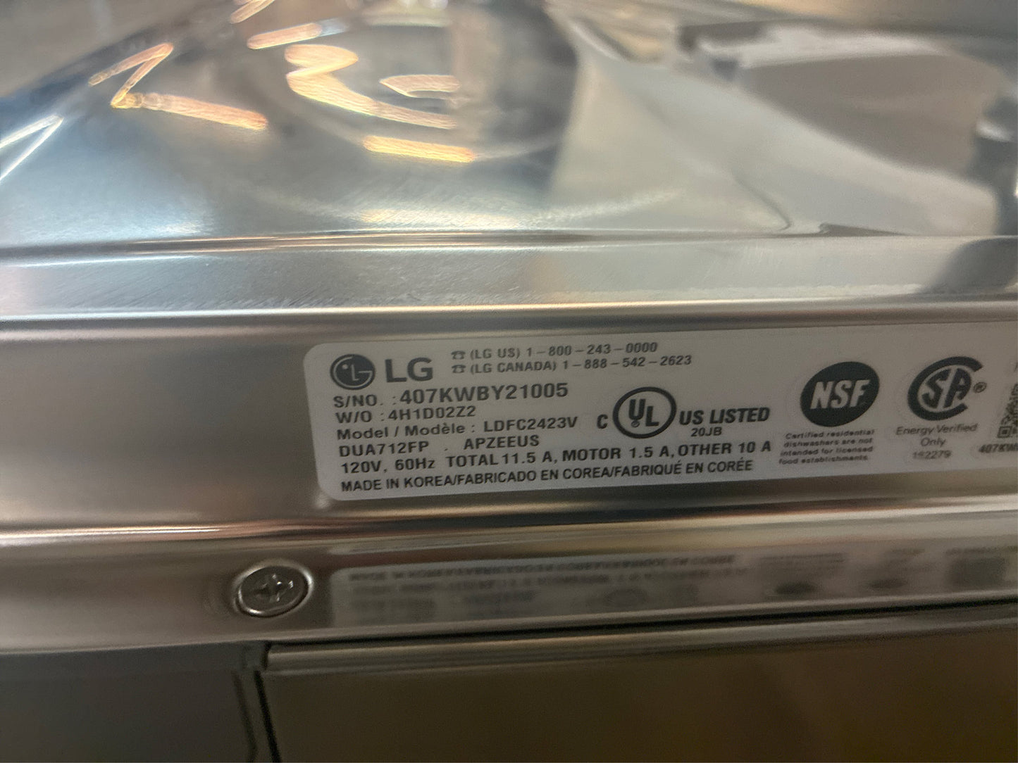 LG 24" Front Control Dishwasher, 52-dBA.