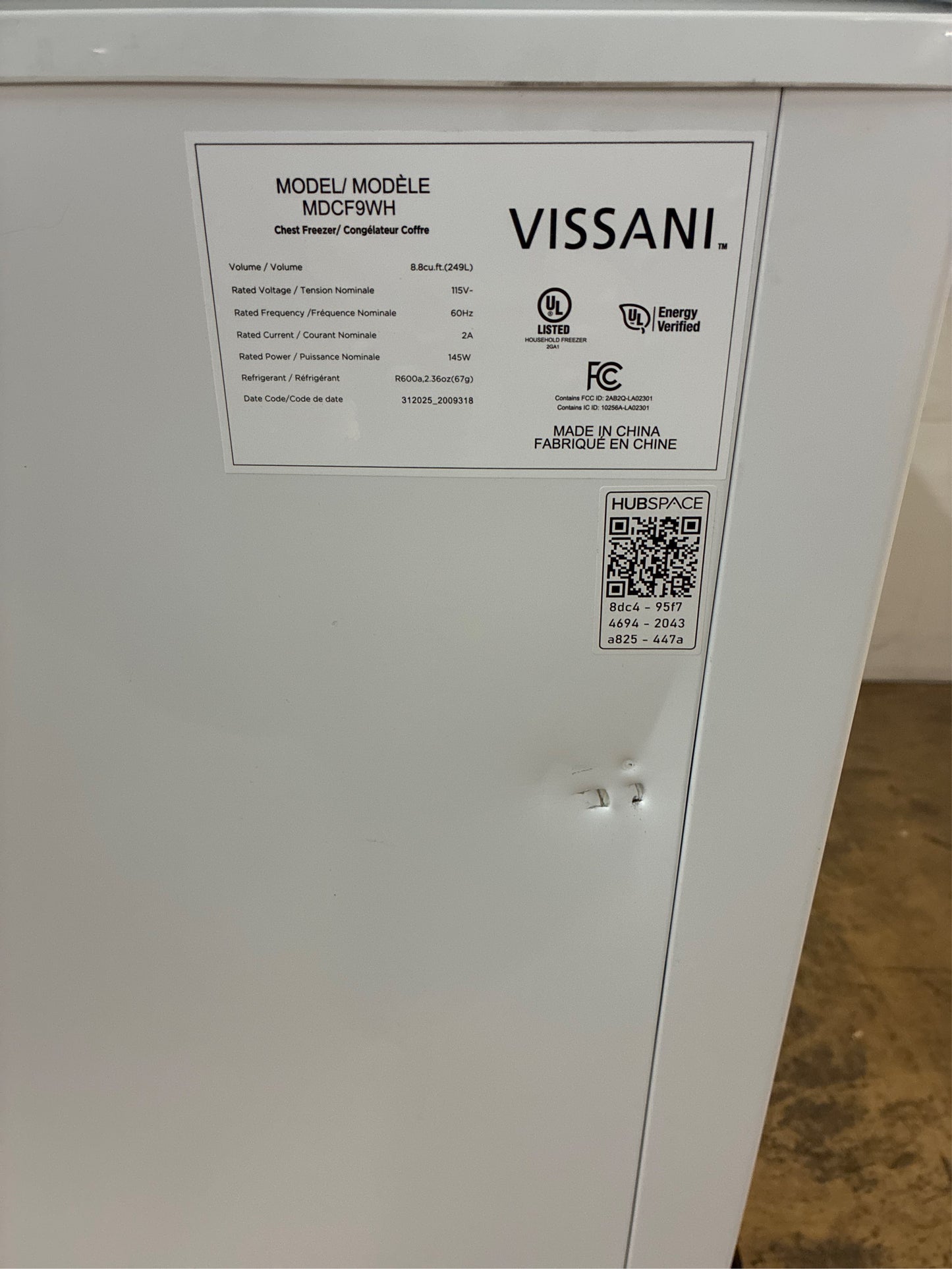 Vissani Hubspace 8.8 cu. ft. Chest Freezer with LED