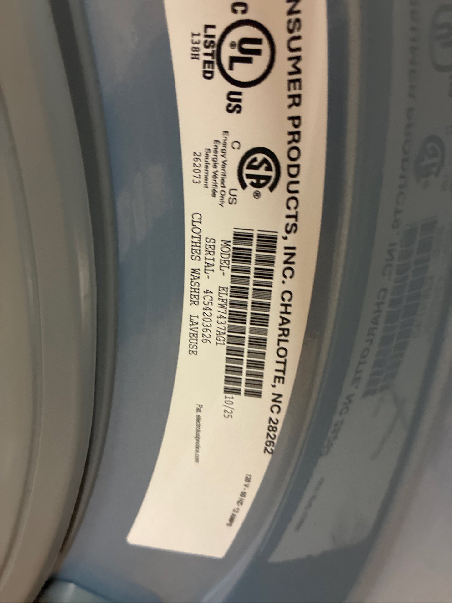 Electrolux 27 in. Front Load Washer, 4.5 cu.ft.